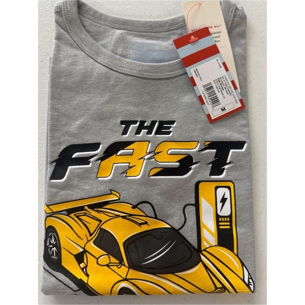 Boy's T-Shirt Yellow Electric Race Car Size M